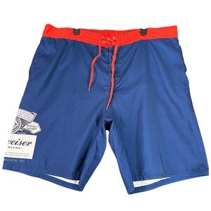 Budweiser Board Shorts Swim Trunks Beer Logo‎ Blue Red Mesh Liner 2XL Mens